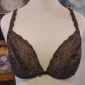 Cacique 36 DDD black gold lace bra